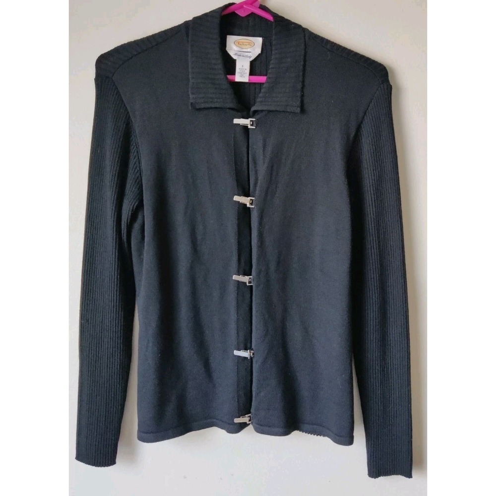 Talbots Black Knit Cardigan‎ Sweater Toghle Front Closures Merino Wool Size S